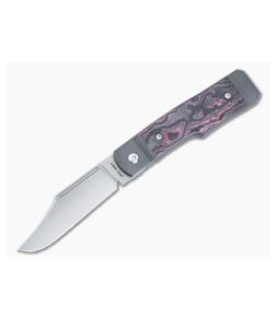 Jack Wolf Knives Gunslinger Jack Bolster Lock Front Flipper Bazooka Pink CamoCarbon Satin S90V Clip Point GUNSL-01-CCBP