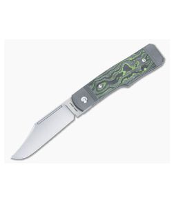 Jack Wolf Knives Gunslinger Jack Bolster Lock Front Flipper Toxic Green CamoCarbon Satin S90V Clip Point GUNSL-01-CCTG