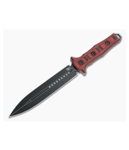 Heretic Knives Nephilim Dagger Battleworn Black Elmax Red/Black G10 Fixed Blade H003-8A-REDBLK