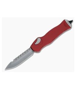 Heretic Knives Hydra Drop Point Stonewashed S35VN Red Single Action OTF Automatic H007-2A-RED