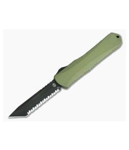 Heretic Knives Manticore-X Tanto Full Serrated Tumbled DLC Green OTF Automatic H031-6C-GREEN