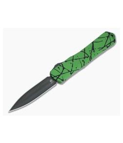 Heretic Knives Manticore-X Double Edge DLC S35VN Toxic Green Black Splash OTF Automatic H032-6A-GRNBS