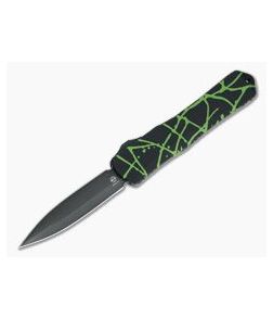 Heretic Knives Manticore-X Double Edge DLC S35VN Black Green Splash OTF Automatic H032-6A-GS