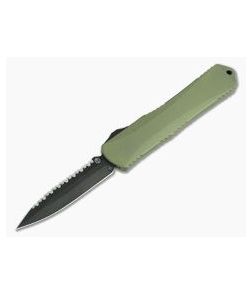 Heretic Knives Manticore-X Double Edge Tumbled DLC Full Serrated Green OTF Automatic H032-6C-GREEN