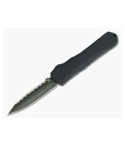 Heretic Knives Manticore-X Double Edge Tumbled DLC Full Serrated Tactical Black OTF Automatic H032-6C-T