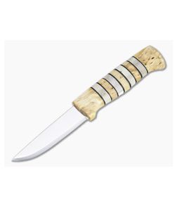 Helle Knives Arv Laminated Stainless Stacked Curly Birch Staghorn Fixed Blade Knife