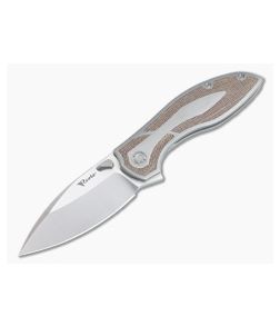 Reate Knives IRON-X Flipper Satin M390 Brown Canvas Micarta Inlaid Titanium Folder