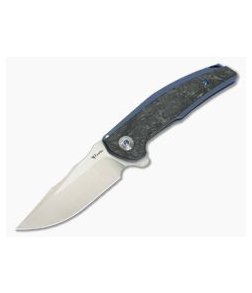 Reate Knives JACK Integral Satin M390 Marbled Carbon Fiber Blue Titanium Frame Lock Flipper