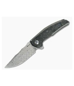 Reate Knives JACK Integral Damasteel Marbled Carbon Fiber Bead Blast Titanium Frame Lock Flipper 005