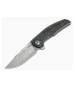 Reate Knives JACK Integral Damasteel Marbled Carbon Fiber Bronze Titanium Frame Lock Flipper