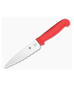 Spyderco Paring Kitchen Knife 4.5" Serrated Edge Red Handle