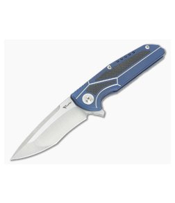 Reate Knives K-4 Carbon Fiber Inlay Blue Anodized Titanium M390 Flipper
