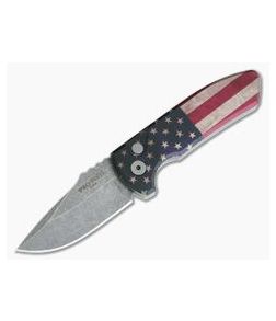 Protech Knives Les George SBR Acid Wash Blade Vintage Flag Aluminum Handle LG440