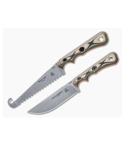 TOPS Knives Muley Combo Kydex Sheaths Tan Camo G10 Skinner and Saw Fixed Blades MCMB-02