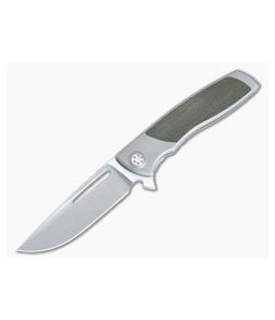 Sharp By Design Mini Evo Flipper Titanium Olive Micarta Inlay Satin M390 Drop Point ME-03