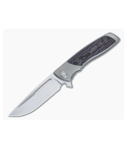 Sharp By Design Mini Evo Flipper Titanium Purple Haze FatCarbon Inlay Satin M390 Drop Point ME-05