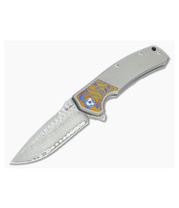 Reate Knives Mini Horizon-D Mokuti Titanium Damasteel Frame Lock Flipper