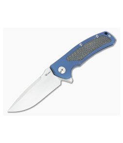 Reate Knives Mini Horizon-D Carbon Fiber Blue Titanium M390 Flipper