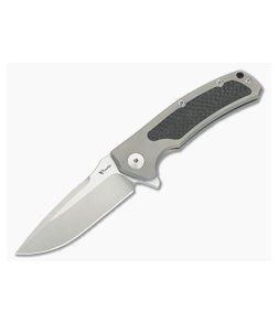 Reate Knives Mini Horizon-D Grey Titanium Carbon Fiber M390 Frame Lock Flipper