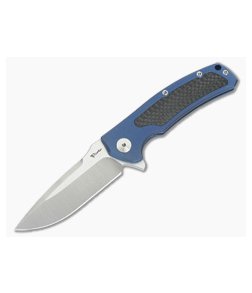 Reate Knives Mini Horizon-D Blue Titanium Carbon Fiber M390 Frame Lock Flipper