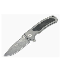 Reate Knives Mini Horizon-D Grey Titanium Carbon Fiber Damasteel Frame Lock Flipper