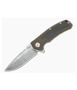 Reate Knives Mini Horizon-D Bronze Titanium Carbon Fiber Damasteel Frame Lock Flipper