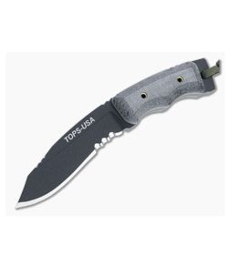 TOPS Mini Eagle Black 1095 Black Linen Micarta Fixed Blade Knife MINE-01