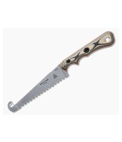 TOPS Knives Muley Saw and Gut Hook Stonewashed 154CM Tan Camo G10 Fixed Blade MSAW-01