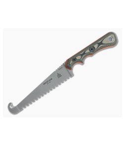 TOPS Knives Muley Saw and Gut Hook Stonewashed 154CM Tan Camo G10 Fixed Blade MSAW-01