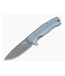 LionSteel Myto Stainless Damascus Blue Titanium Frame Lock Flipper