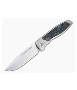 Sharp By Design Mini Tempest Drop Point Satin M390 Marvel Blue FatCarbon Front Flipper Knife