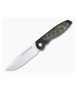 Sharp By Design Mini Tempest Drop Point Satin M390 Gold Dark Matter FatCarbon PVD Front Flipper Knife