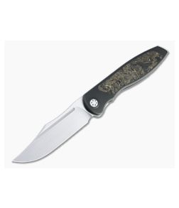 Sharp By Design Mini Tempest Bowie Satin M390 Gold Dark Matter FatCarbon PVD Front Flipper Knife