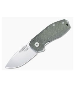 LionSteel Nano Frame Lock Flipper Green Canvas Micarta Handle Satin MagnaCut Drop Point NA01-CVG