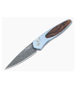 Protech Newport Custom Blue Titanium Damascus