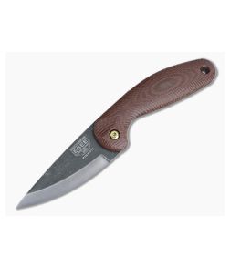 ESEE Pinhoti Friction Folder Black Stonewashed 1095 Sculpted Brown Micarta Folding Knife