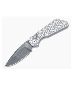 Protech PT Plus Custom Auto Steel Gridlock Handles Mike Irie Compound Ground Damascus Drop Point PT-2023-003-018