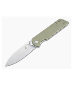 QSP Knives Parrot Drop Point Satin D2 Light Green Micarta Liner Lock Folder