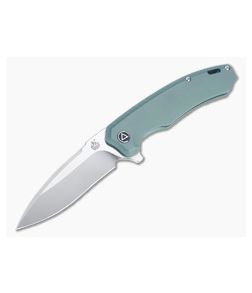 QSP Knives Woodpecker Satin M390 Green Titanium Frame Lock Flipper QS116-B II