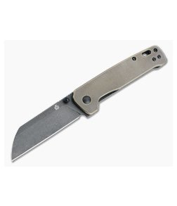 QSP Knives Penguin Sheepsfoot Black Stonewashed D2 Brass Liner Lock Folder