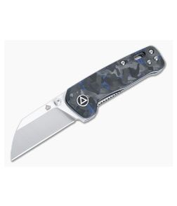 QSP Penguin Mini Liner Lock Folder Shredded Blue Carbon Fiber G10 Handles Satin 14C28N Sheepsfoot 130XS-D1