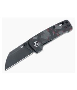 QSP Penguin Mini Liner Lock Folder Shredded Red Carbon Fiber G10 Handles Black 14C28N Sheepsfoot 130XS-E2