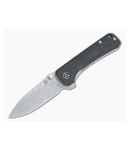 QSP Knives Hawk Damascus Shredded Carbon Fiber Liner Lock Flipper