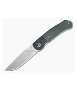 QSP Knives Gannet Satin 154CM Carbon Fiber Bolstered Green Micarta Front Flipper