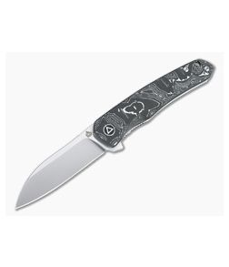 QSP Knives Otter Satin S35VN Silver Foil Carbon Fiber Liner Lock Flipper QS140-A1