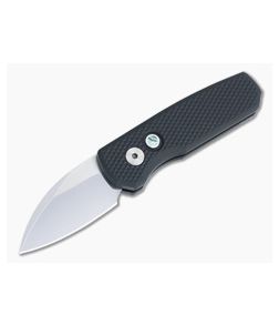 Protech Runt 5 Wharncliffe Hand Ground Mirror CPM-20CV Black Textured Aluminum Automatic R5108