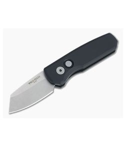 Protech Runt 5 Reverse Tanto Stonewashed 20CV Smooth Black Aluminum Automatic R5201