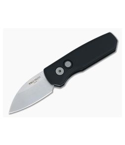 Protech Runt 5 Wharncliffe Stonewashed MagnaCut Smooth Black Aluminum Automatic R5301