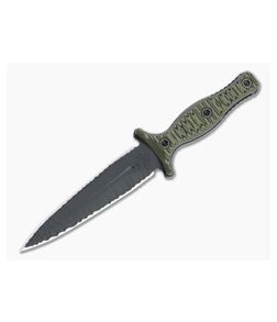 RMJ Tactical Raider Dagger LTD Textured Black 3V Dirty Olive G10 Fixed Blade