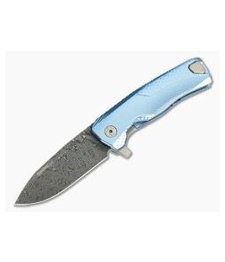 LionSteel ROK H.WAYL Hidden Clip Blue Titanium Damascus Flipper ROK DD BL